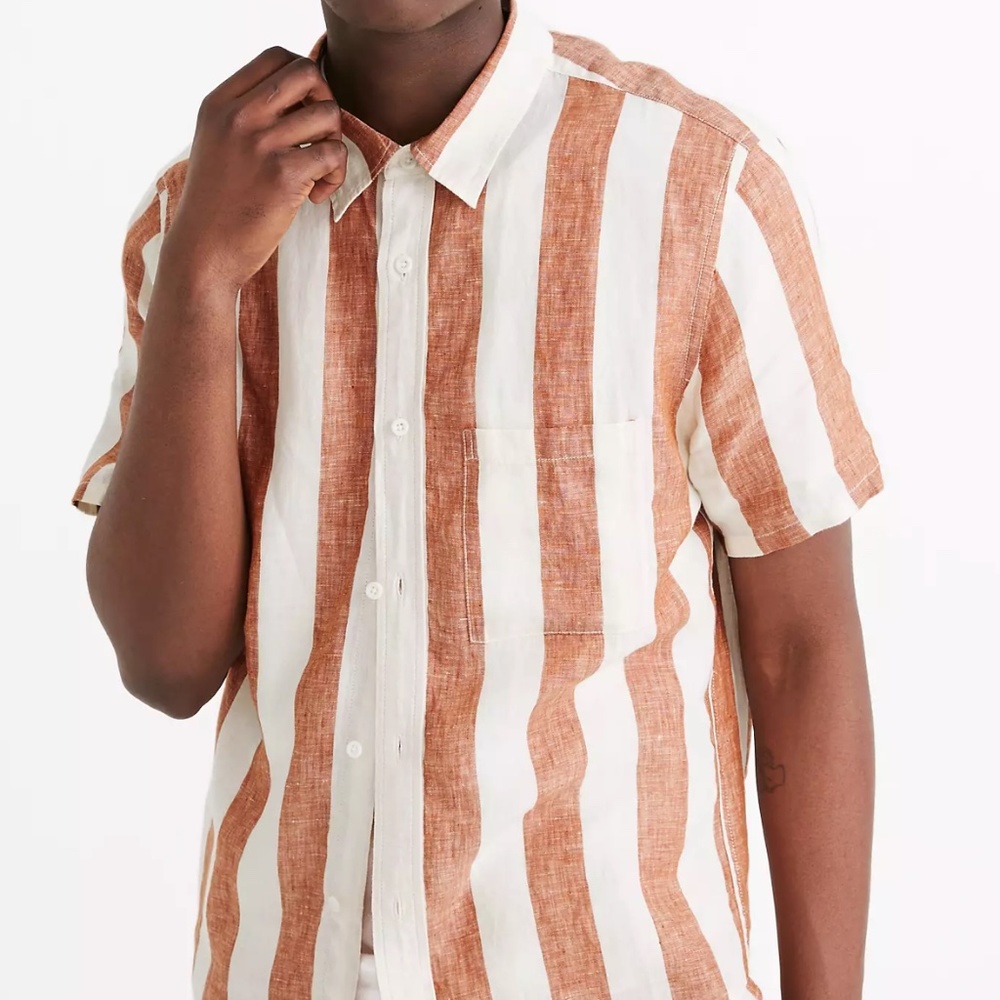 Madewell Linen Short-Sleeve Perfect Shirt in Watkins Stripe